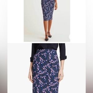 Boden Kensington Blue Pink  Floral Pattern Stretch Pencil Skirt 8 NWOT